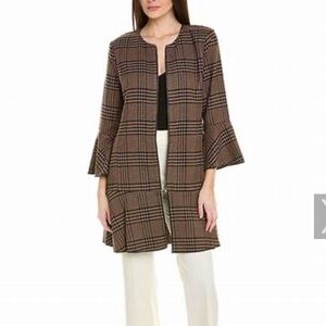 Cabi Flounce Jacket Tartan Style Plaid Long Length Brown and Black